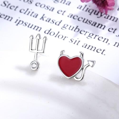 Cute Heart Devil Earring For Women Red Enamel Moonstone Crystal Demon Devil Eye Earring Wedding Jewelry Birthday Gift Accessory