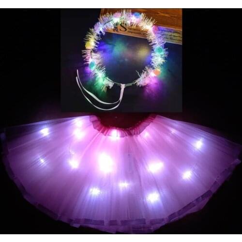 2020 new Light LED Girl Kids Clothes Tutu Skirt Princess Party Tutus Child Ballet Dance Christmas pink With garland