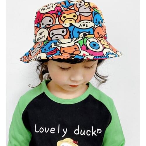 2021 New Kids Cute Cartoon Bucket Hat Baby Boys Girls Flat Top Fishing Cap Children Stylish Owl Panama Spring Summer Bob Hats