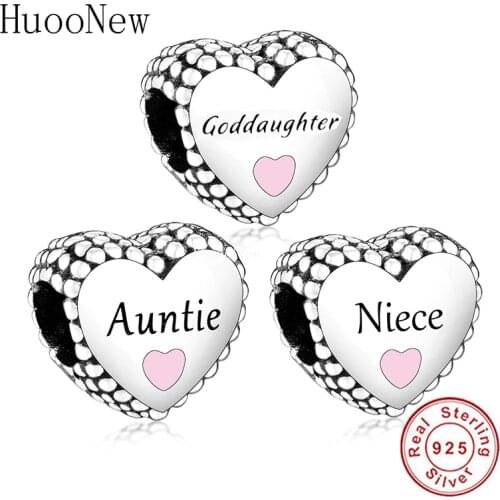 Fit Original Pandora Charm Bracelet 925 Sterling Silver Heart Family Auntie Niece Goddaughter Bead Making Women Berloque 2020