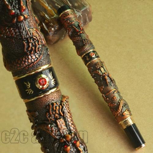 ROLLER BALL PEN JINHAO COPPER TWO DRAGON PLAY PEARL CRYSTAL