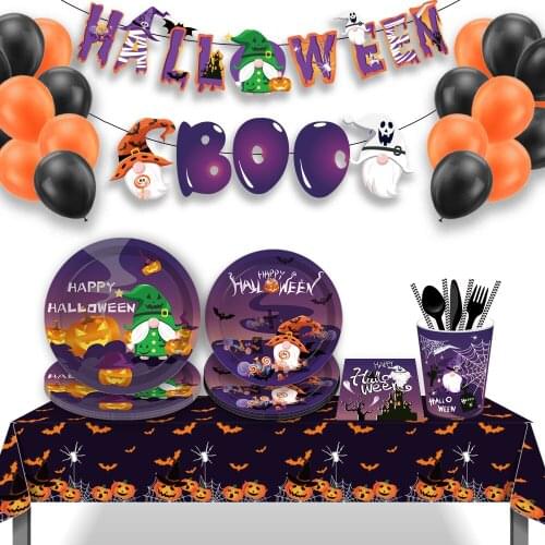 Funny Holiday Halloween Party Hanging Decors Plate Cups Disposable Tableware Sets for Nightclub Happy Halloween Party Decoration