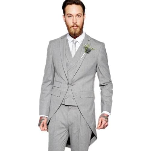 2020 Light Grey groom dress tuxedo Wedding men Suit notched Lapel Jacket+Pants+Tie+Vest custom made boys Best mens suits