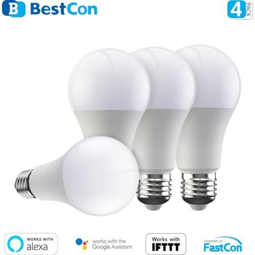 BestCon LB1 4Pcs E27 Wifi Smart Led Bulb Smart Home Light Bulb RGBW Dimmable Wireless Remote Control Lamp Bulbs Works with Alexa