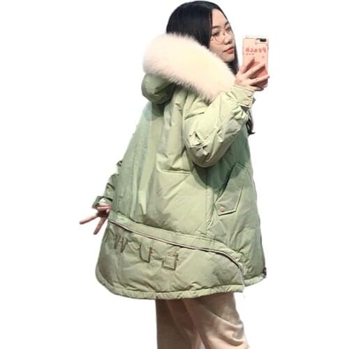 2021 New Winter Coat Hooded Jackets For Women Real Fox Fur Collar Woman Parka Down Jacket Fashion Korean Jacket Female Oversize