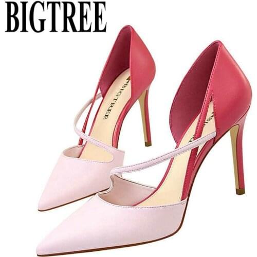 BIGTREE 2019 Summer New Fashion Sweet High Heels Female High Quality Shallow Mouth Hollow Sandals Pointed Word High Heel Sandals