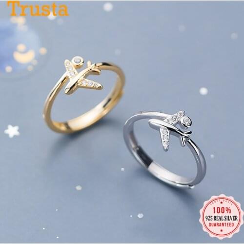 Trustdavis Real 925 Sterling Silver Fashion Sweet Aircraft CZ Opening Ring For Women Wedding Birthday Present Fine Jewelry DA976