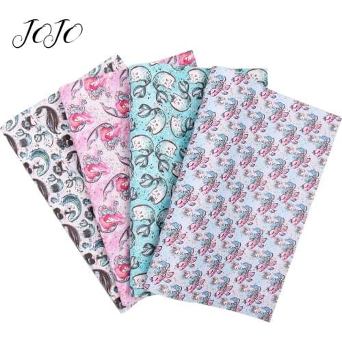 JOJO BOWS 22*30cm 1pc Synthetic Leather Fabric For Crafts Mermaid Printed Faux Sheet For Needlework Bag Apparel Sewing Materials
