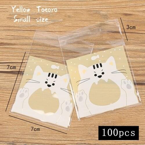 100pcs/lot Cookies Ziplock Bag Yellow Cartoon Cute Totoro Cat Homemade Snack Food Packaging Bags Wedding Nougat Wrapper Bag