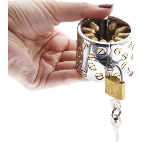 Penis Torture 4 ROWS Golden Ring Scrotum Pendant Male Chastity Device Chastity Device Spiked Ring Male CBT Torture Sex Toys