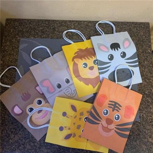5pcs Jungle Safari Favor Bags Zoo Animals Birthday Treat Candy Bags Kids Happy Birthday Safari Baby Shower Jungle Decorations