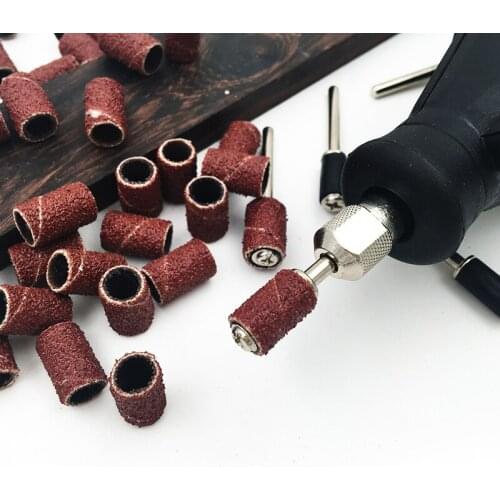 50pc For Dremel Accessories 1/4" Drum Sanding Kit WIth 5pcs Band Mandrel 3.0mm Shank Rotary Tool Nail Drill Bits Abrasive Tools