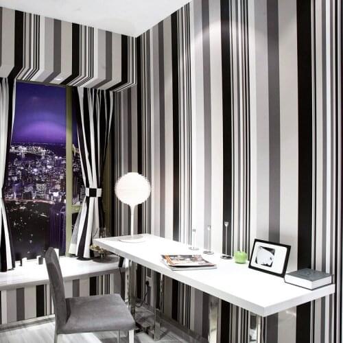 Beibehang Modern minimalist nonwoven wallpaper Black and white striped wallpaper Nonwoven paper flocking Living room bedroom