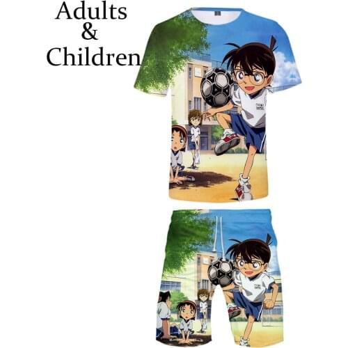 3D Detective Conan T-shirt+Beach shorts Kids sets Anime Harajuku Hip Hop Summer two-piece men women sets Hot boys girls suits