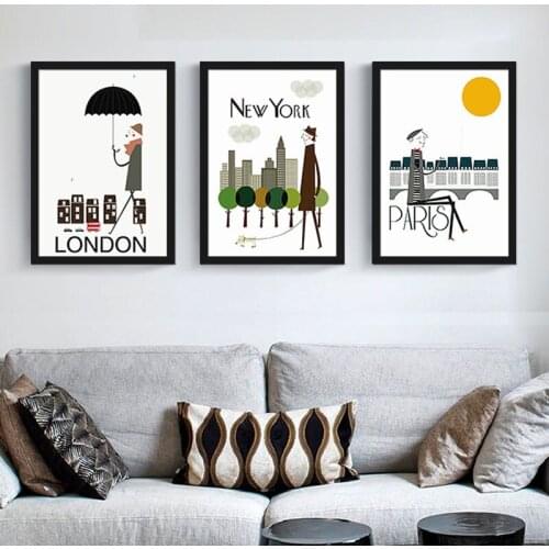 HAOCHU Nordic Decorative Canvas Painting Abstract Man Posters City New Literature and Art Personality for Living Room