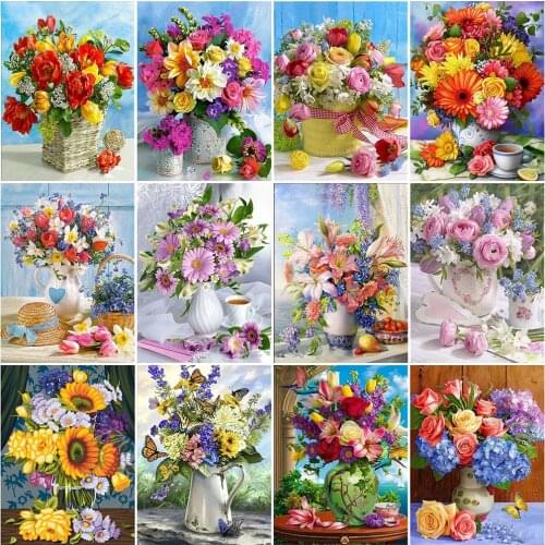 HUACAN Full Square Diamond Painting Peony Cross Stitch Kit Sale Diamond Embroidery Flower Mosaic Rose Needlework Decor For Home
