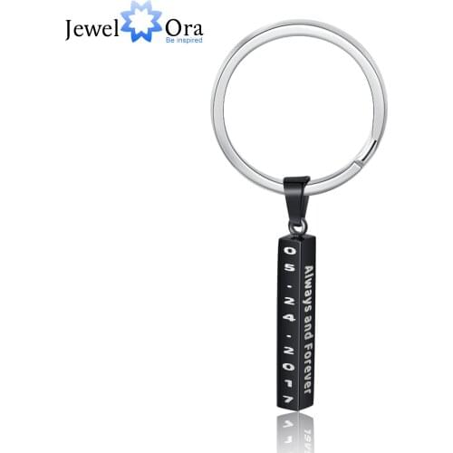 JewelOra Personalized Name Vertical Bar Keychains for Men Women Customized Engraved 4 Side Stainless Steel Keyring Birthday Gift