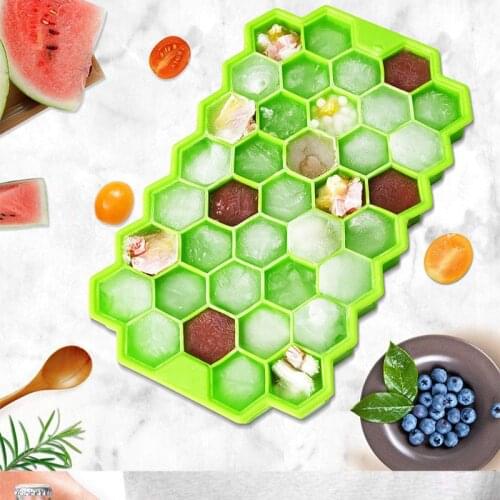 JOJO BOWS 37 Cells Ice Cream Tools Silicone Honeycomb Shape Ice Cube Tray Ice Cube Maker Mold With Lids For Whiskey Cold Drink