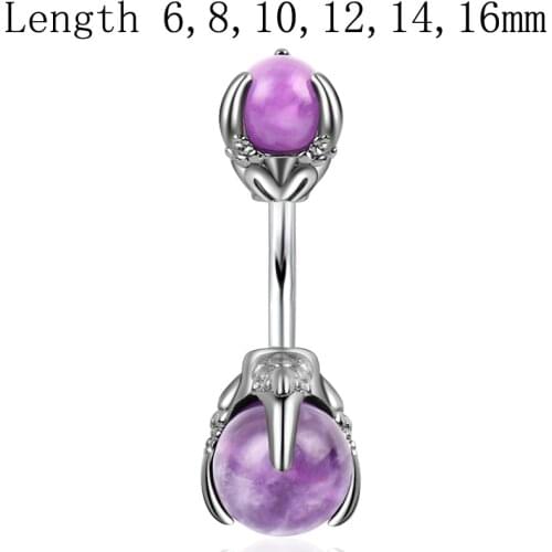 Belly button ring women purple Stones Body piercing Black Animal Paw 14G Surgical Steel Pin Navel Bar Fashion Jewelry