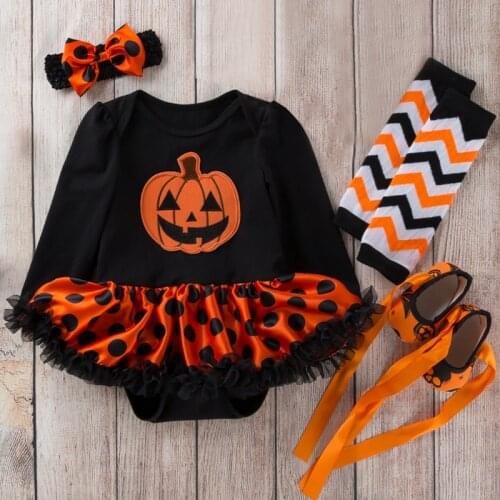Halloween Rompers for Baby Girl Halloween Toddler Babys Party Romper Tutu Clothing Long Sleeve Pumpkin Outfit Dress Set Clothes