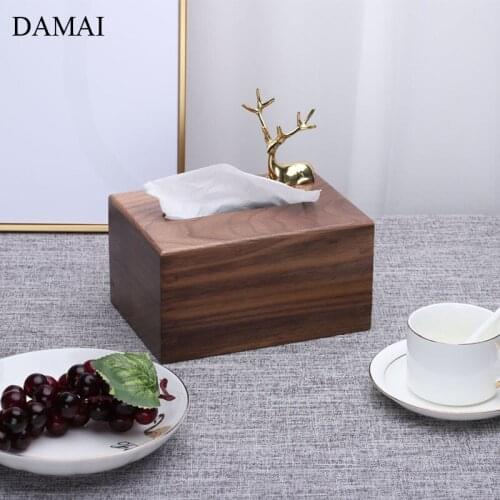 Golden Bird Decorative Tissue Boxes Simple Walnut Wood Deer Decor Paper Towel Set Dinner Desktop Napkin Holder Home Decoration