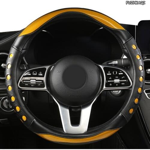 FUZHKAQI Microfiber Leather Car Steering Wheel Cover For Jaguar XF XE F Pace XJ X-type Ruitar E Pace Emblem S-type