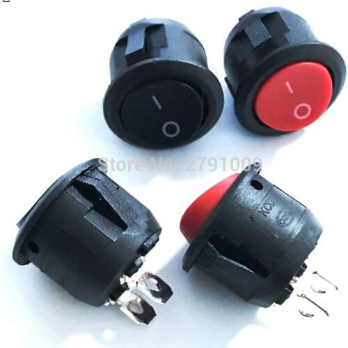 10Pcs Small Round Black 2-Pin 2-Files 3A/250V 6A/125V Rocker Switch Seesaw Power Switch KCD1 Round Rocker Switch Red Switch 20mm