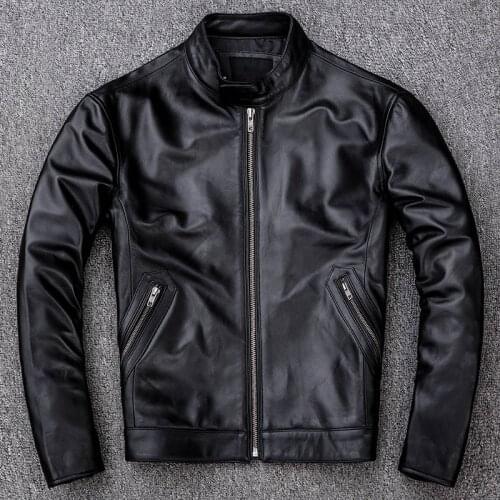 Real 2020 Black Leather Lambskin Jacket Men Large Size 4XL Motorcycle Mens Jackets Genuine Sheepskin Bomber Aviator Coat Autumn