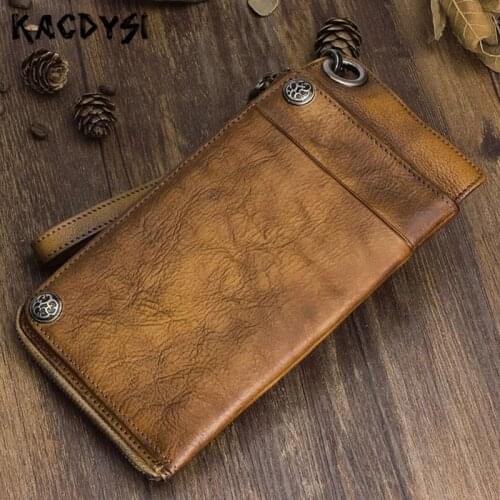 Genuine Cow Leather Long Mens Card Wallet Wristlets Vintage Designer Purse Female Wallet Leather Male Unisex Large Clutch Bag