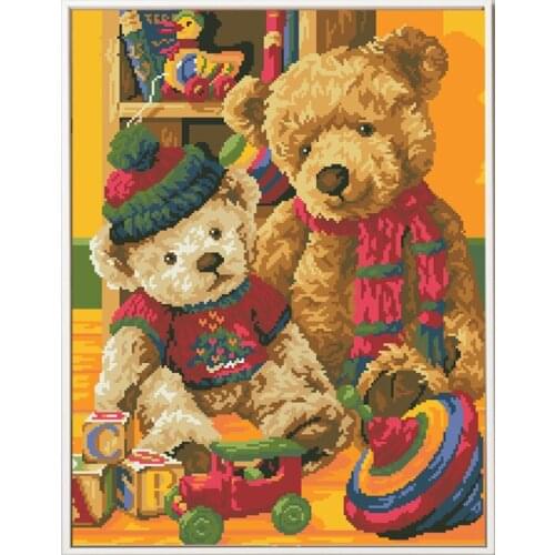 Teddy Bear Patterns Cross Stitch Kits Embroidery Sets Printed Fabric 11CT 14CT DIY Needlework Sewing Crafts Home Decor Paintings