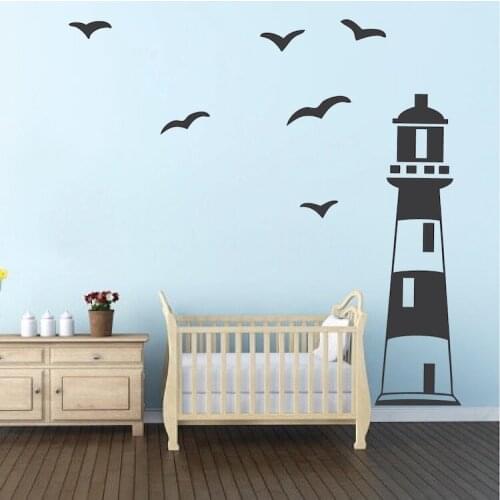 Blue Ocean lighthouse Wall Stickers Seagull photo frame DIY wall decals home nautical decor wall art Bedroom Living Room SA798