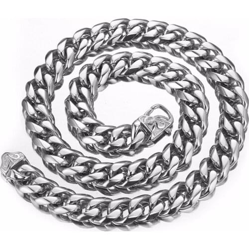 Fashion Mens Necklace 15mm Wide Stainless Steel Curb Cuban Link Chain Gold Silver Color Necklace for Men Jewelry Gift 7-40"