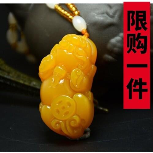 Hetian Jade Yellow Dragon Jade Pixiu Pendant Pendant Topaz Lucky Pixiu Jade Pendant Jade Mens and Womens Pixiu Sweater Chain