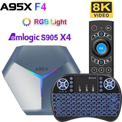 2021 A95X F4 Amlogic S905X4 Android 10 8K RGB Light Smart TV Box 4GB 64GB Plex Media Support Youtube Set Top Box 16GB 32GB 128GB