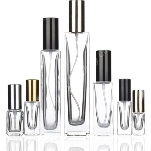 Transparent Glass Spray Bottle Sample Glass Vials Portable Perfume Atomizer Gold Silver Black Cap 3ml 5ml 8ml 30ml 50ml 100ml