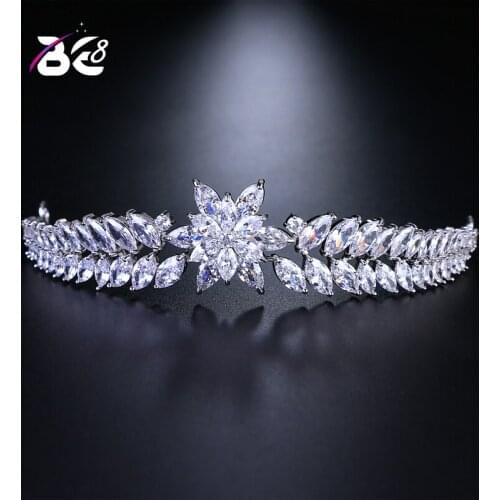 Be 8 Luxury Leaf Shape Tiaras and Crowns Wedding Hair Jewelry CZ Bridal Queen Princess Pageant Party Crown Bridesmaids H099