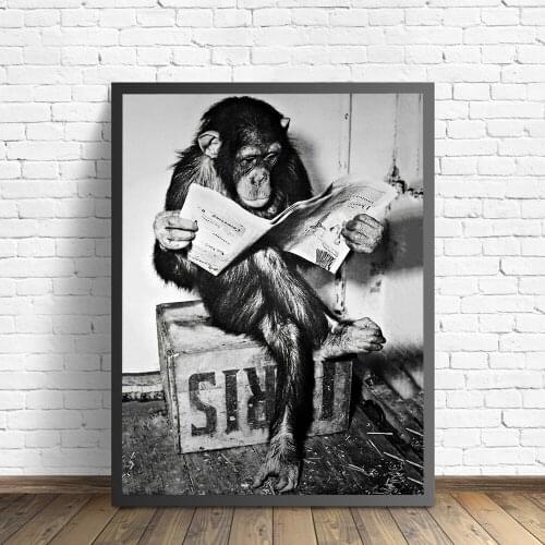 Self-adhesive Wall Stickers Funny Monkey Business Poster Print On The Wall Reading Newspaper Painting Washroom Restroom Decor