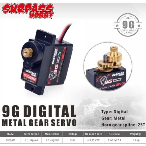 SURPASS Hobby Metal Servos S0009M 9g 1.9KG Servo Metal Gear Motor for RC Airplane Robot Car Duct Plane Helicopter Boat Diy Toys