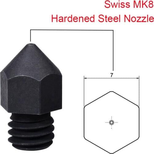Swiss MK8 Hardened Steel Nozzle 0.2/0.4/0.6/0.8MM 1.75MM Filament To MK8 Extruder Hotend 3D Printer Parts For Ender 3 CR10 Block