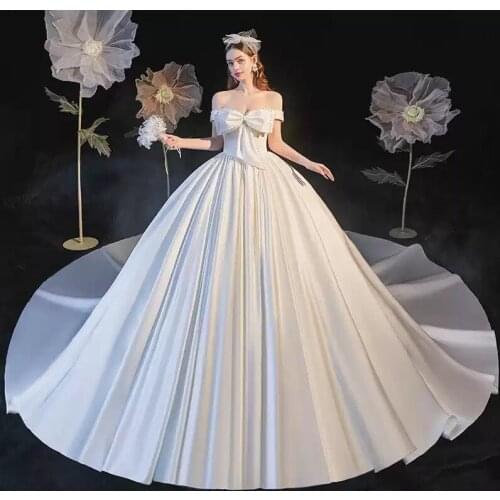 Wedding Dresses Vintage Pearls V-Neck Short Jersey Backless Off The Shoulder Train Luxury White Elegant Women Bridal Gown G352