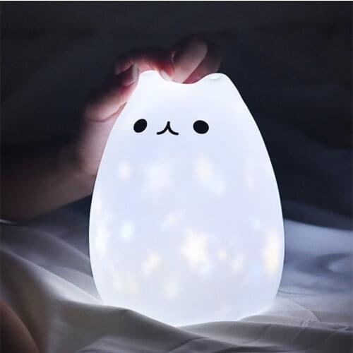 LED Night Light Stars Projector Cat USB Rechargeable Silicone Soft Cartoon Baby Children Nursery Lamp Boy Girl Gift Bedroom Deco