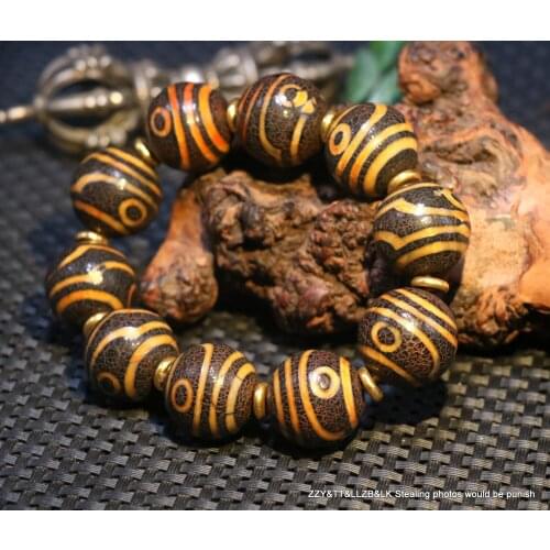 Super Energy Tibetan old Agate 2 Eye Love Totem Large dZi Bead Amulet Bracelet 3A ZZY LKbrother Talisman UPD210084A1