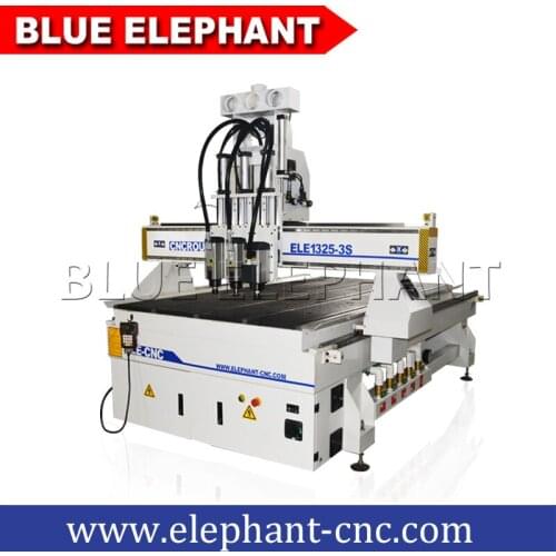 Three head cnc router for Woodworking Furniture Industry lathe wood machine for wooden doors,Blue elephant Multi-heads cnc