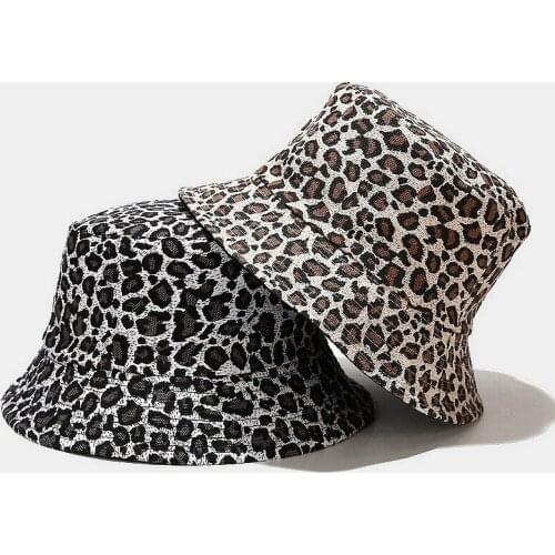 Spring Summer Leopard Bucket Hat For Women Men Canvas Panama Hats Double Sided Fisherman Fishing Reversible Sunscreen Shade Cap