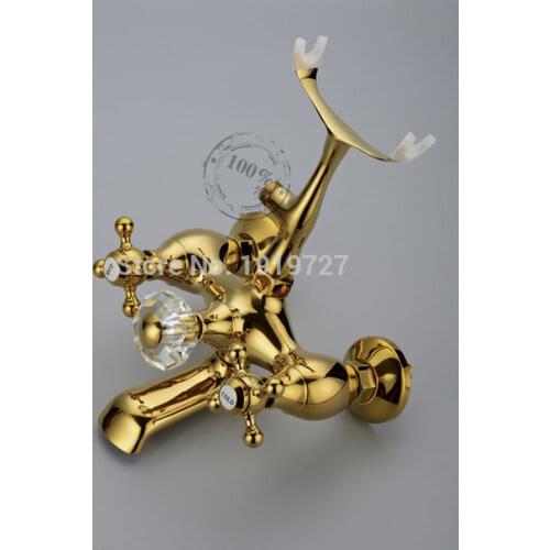 Vidric Classic Brass Gold Bathroom Exposed Shower Faucets Wall Mounted Dual Handle Bath Mixer Shower Set Tap Torneira Chuveiro D