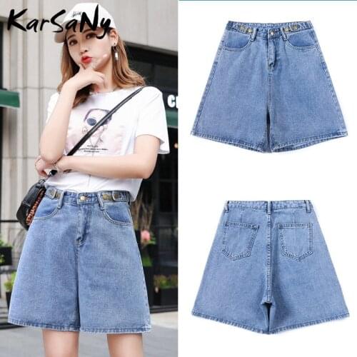 KarSaNy Womens Denim Shorts Cotton Summer 2021 Casual Loose Short Jeans For Women High Waist Shorts Summer 2021 Wide Leg