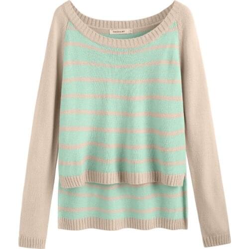 Spring Autumn 2020 Women New Round Neck Loose Pullover Korean Striped Womens Woolen Sweater Female 8009 Sweaters for Women