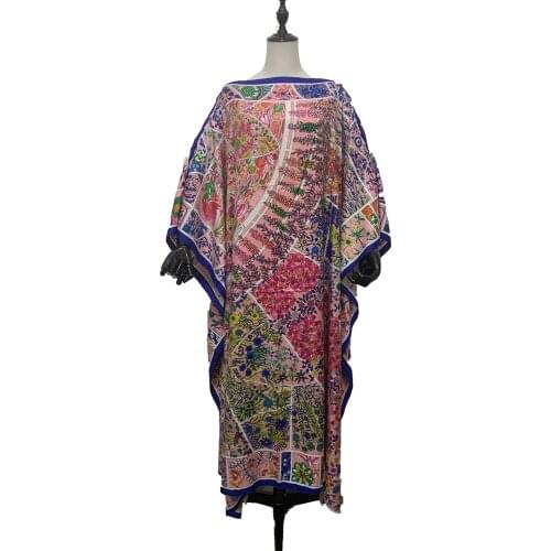الأوروبية الملابس Fashion Printed Silk kaftan bohemian lady maxi dress batwing Sleeve evening party beach Femme robe long dress