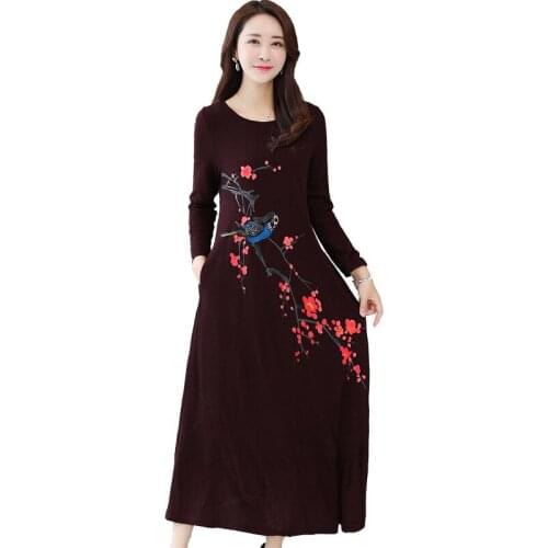 Nation Wind 2018 New Pattern Autumn Long Sleeve Easy Restore Ancient Ways Knitting Dress Long Fund