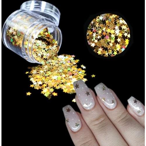 1 box of 9colors laser ultra-thin make-up mole eye makeup Ultra-thin laser five-pointed star sequins nail art decorative sequins